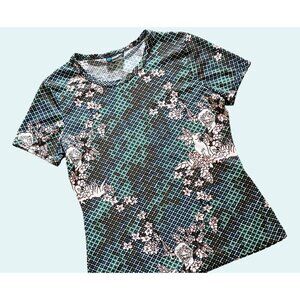 Vintage PANTHER Brand Floral Print Lion & Lioness Top Shirt 80s / 90s Sz Sm